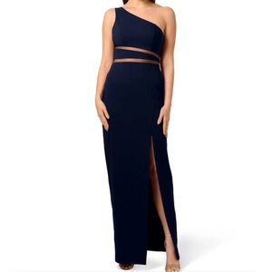 NWT Liv Foster ‘One Shoulder Crepe Gown’ in “Twilight” Navy Blue Size 0